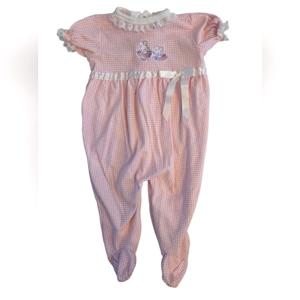 Vintage 1990s Y2k Honors Pink Gingham One Piece Footie Romper